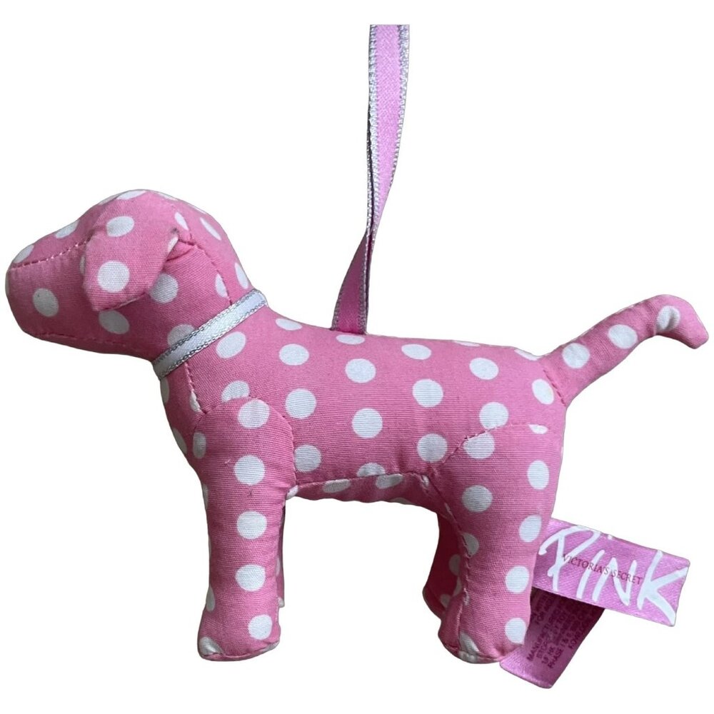 Victoria's Secret pink white polka dot mini dog Christmas ornament decor